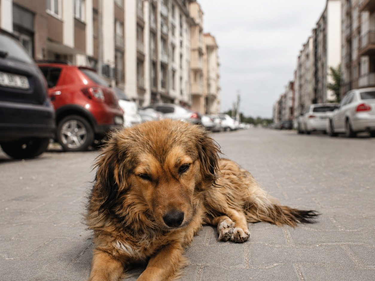 Popie on the street before her rescue